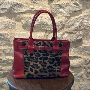 Kenneth Cole New York Red and Animal Print Tote